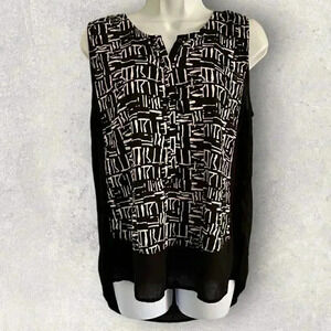 Converse All Star women's top Sz L lightweight sleeveless black and white print